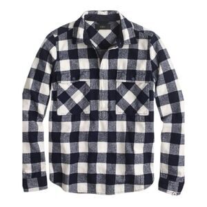 NEW J.Crew Buffalo Check Flannel Quarter-Zip Shirt Jacket in Navy and White sz S